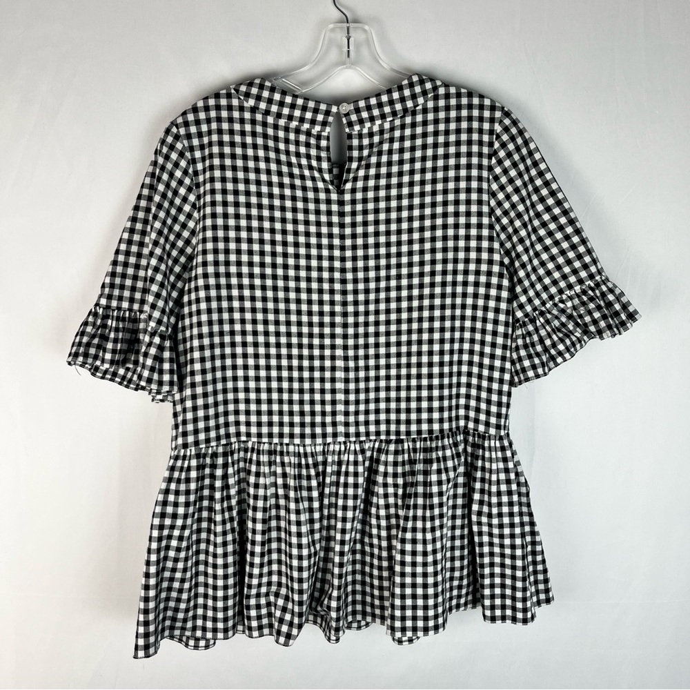 LaRoque Original White & Black Gingham Plaid Peplum Hem Knit Ruffle Sleeve Top - Picture 6 of 7